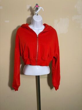 Divided Red Cropped Zip Hoodie